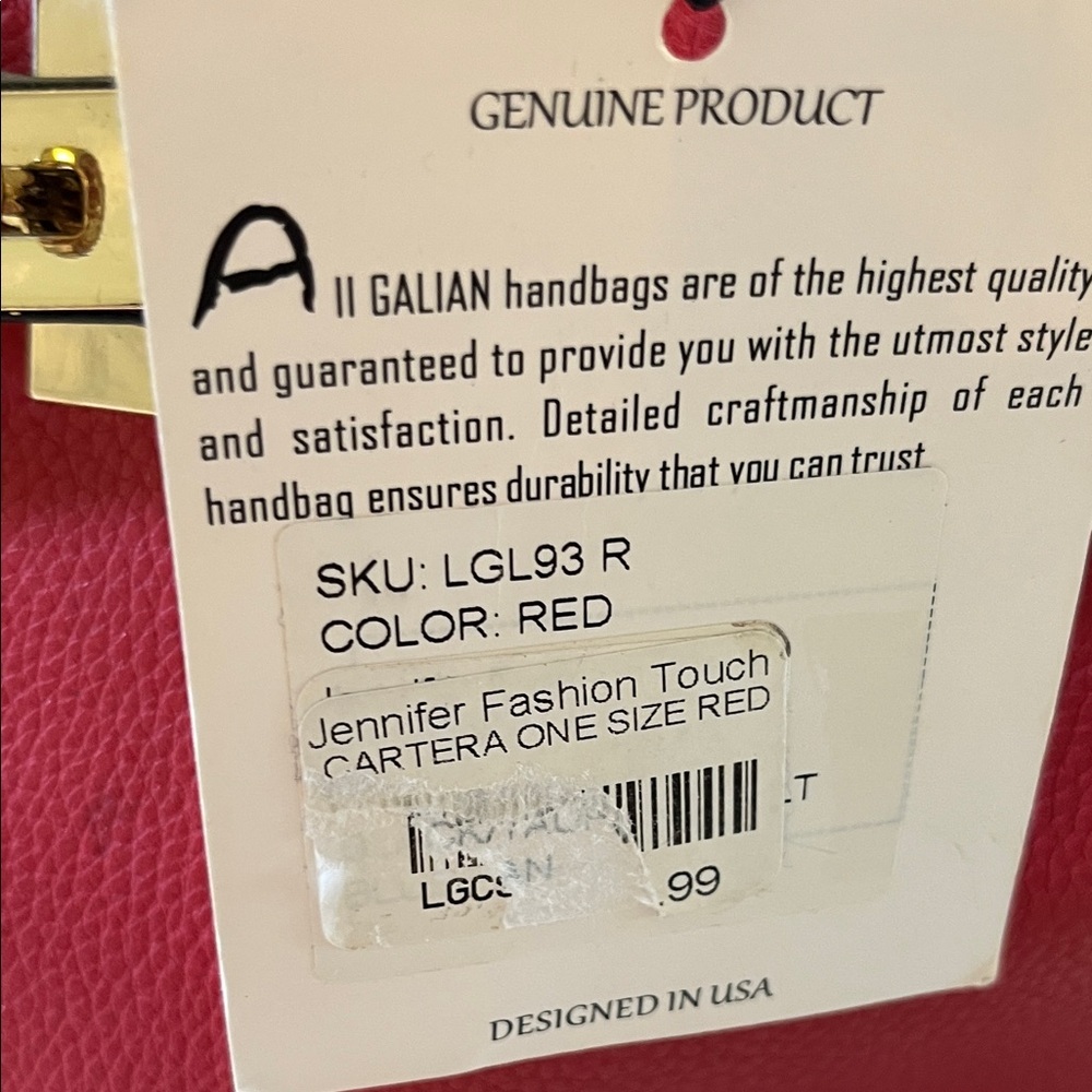 ❤️ GALIAN New York Red Satchel Bag w/ Gold Chain Strap NWT - Picture 10 of 13